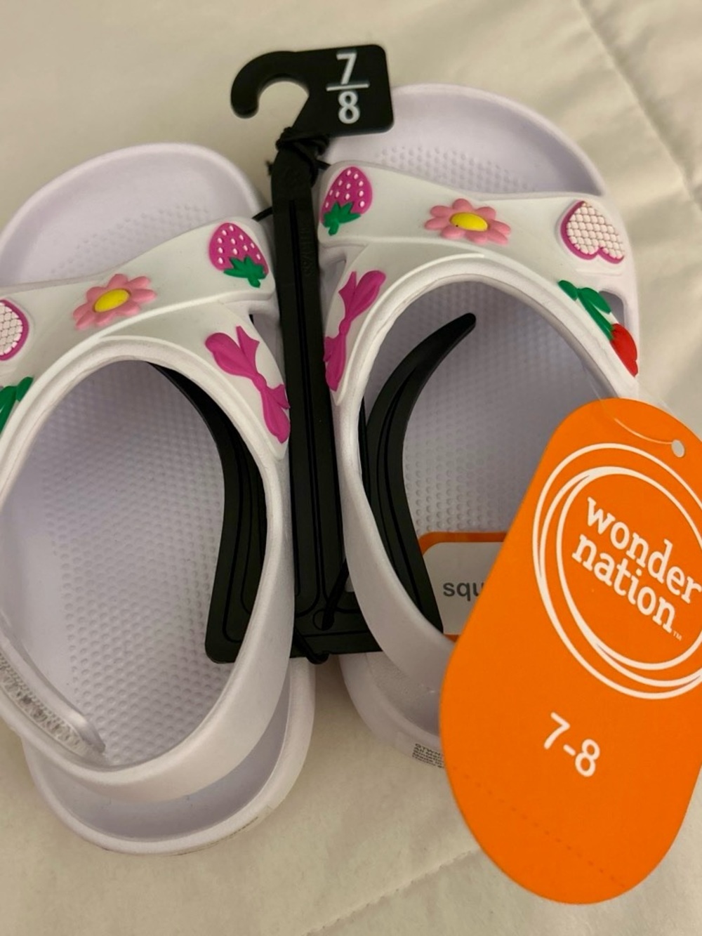 wonder nation White Kids Floral Clog Sandals with Pink Strawberry Accents